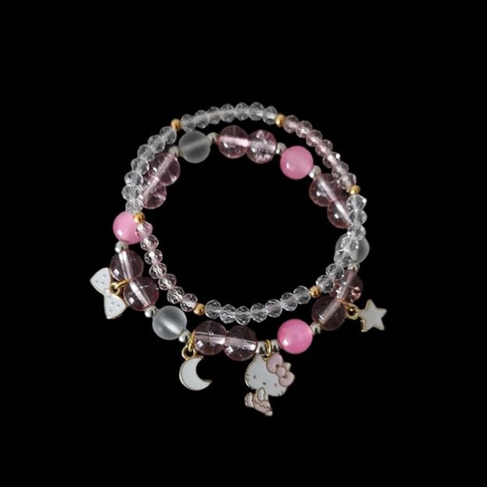 NEW! Hello Kitty Crystal Bead Bracelet Kawaii Elastic Beaded Bracelets